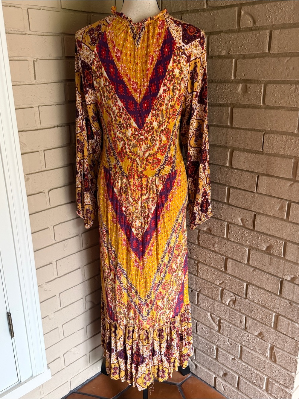 Umgee Floral Tiered Boho Maxi Dress Flowy Festival Hippie Beach Resort Size L - Picture 5 of 9